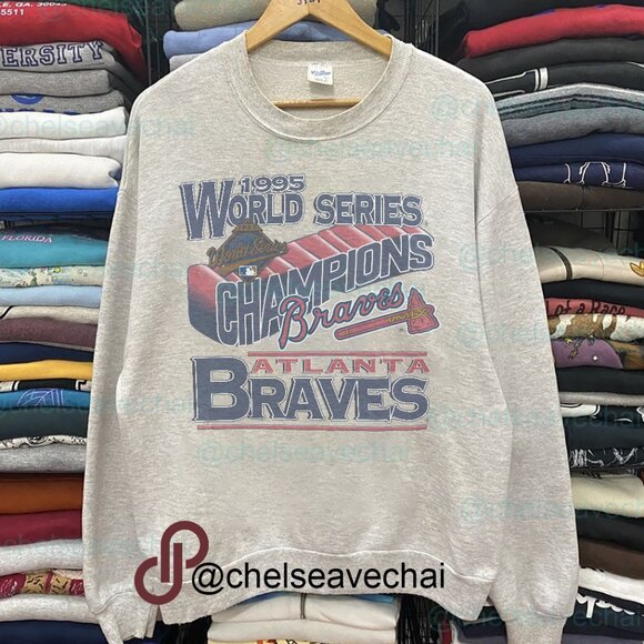 Vintage Atlanta Braves 1995 World Series Champions Baseball Men Women Sweatshirt - Picture 1 of 2